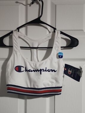 Champion White Sports Bra with Navy & Red Trim